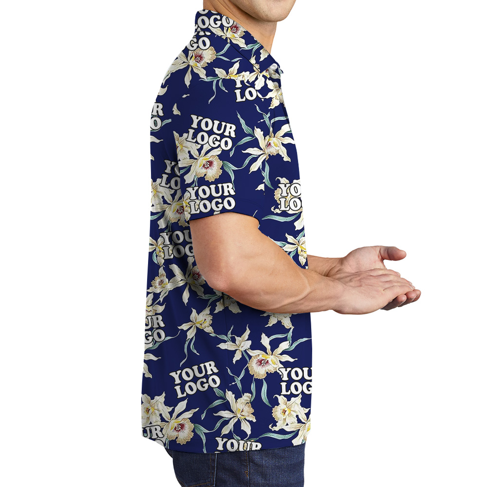 Orchid Bloom On Midnight Blue Custom Logo Polo Shirt