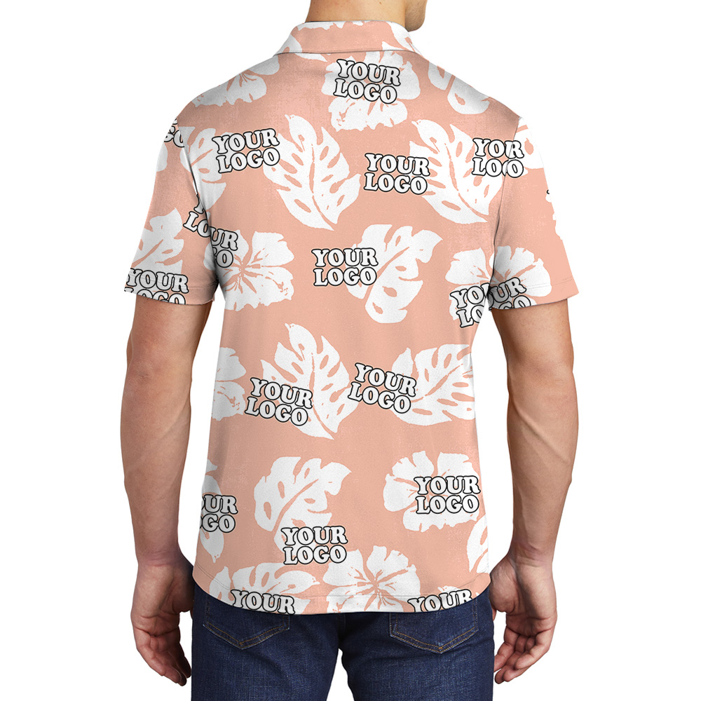 Minimal Tropical Leaf And Flower Print Custom Logo Polo Shirt