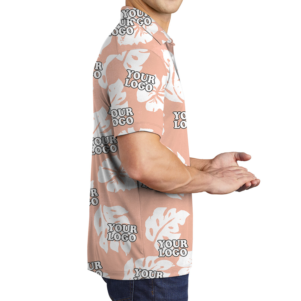 Minimal Tropical Leaf And Flower Print Custom Logo Polo Shirt