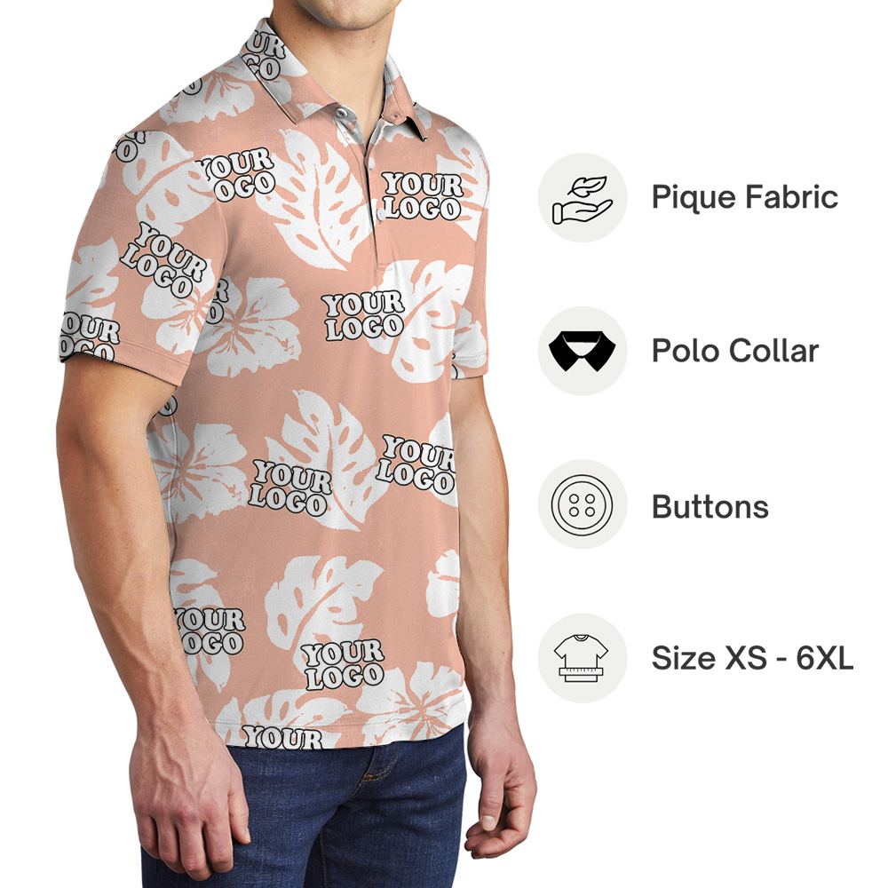 Minimal Tropical Leaf And Flower Print Custom Logo Polo Shirt