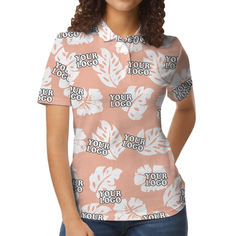 Minimal Tropical Leaf And Flower Print Custom Logo Polo Shirt