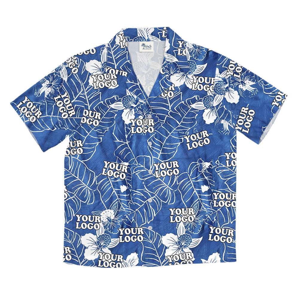 Custom Logo Ocean Background Banana Leaf Orchid Hawaiian Shirt