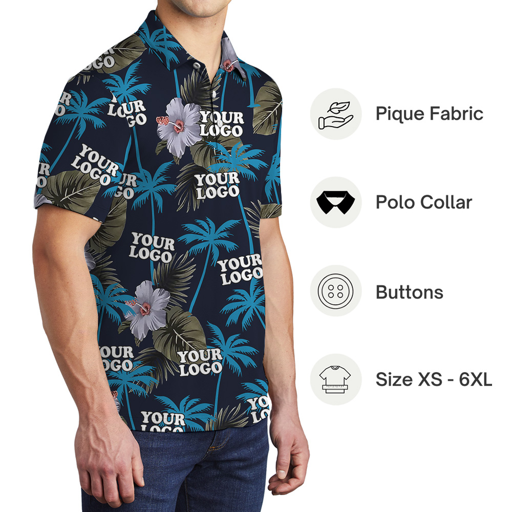 Custom Logo Tropical Night Floral Print Polo Shirt