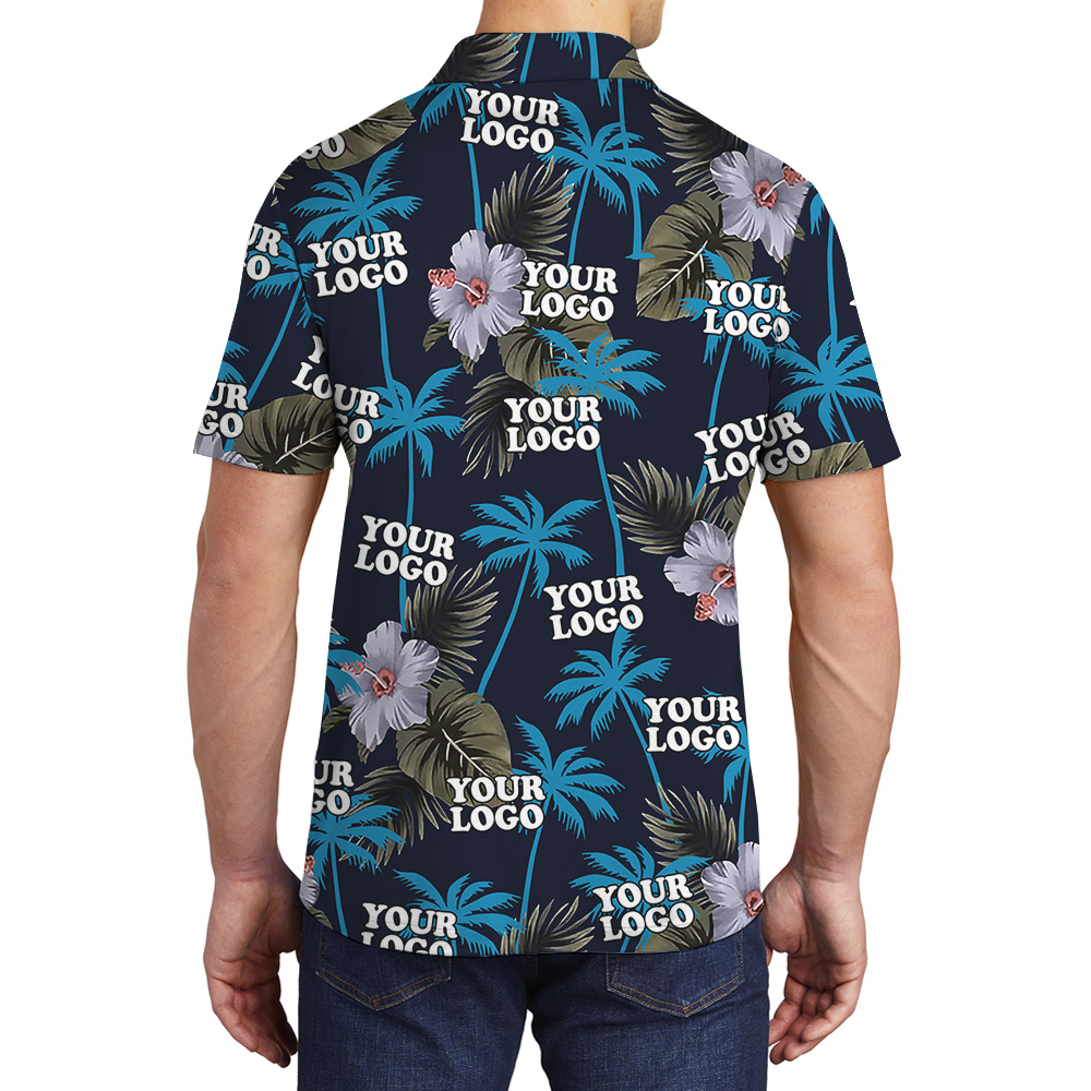 Custom Logo Tropical Night Floral Print Polo Shirt