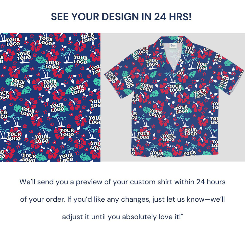 Hawaiian Shirt Navy Custom Logo Tropical Floral Pattern