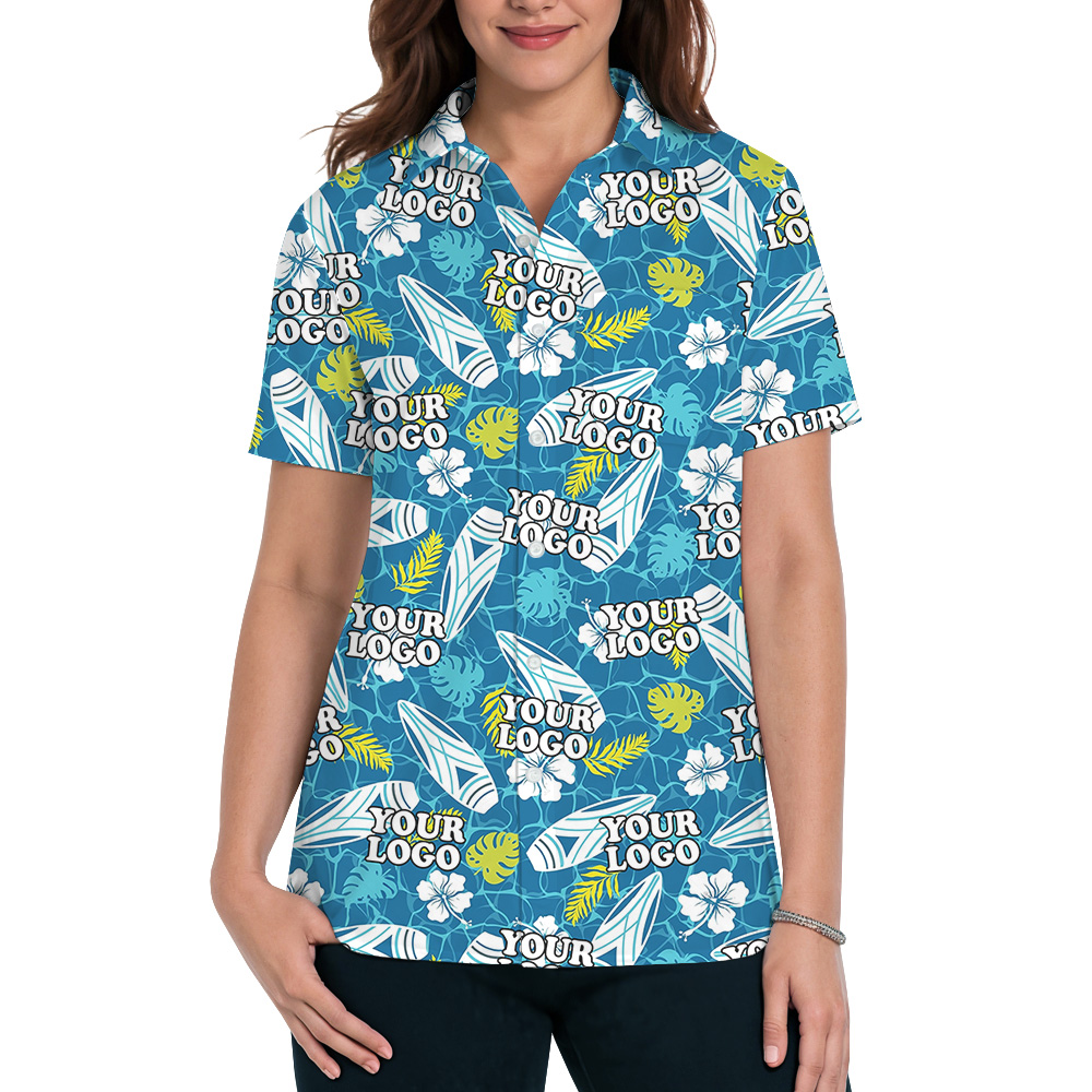 Blue Surfboards And Tropical Leaves Custom Logo Hawaiian Shirt