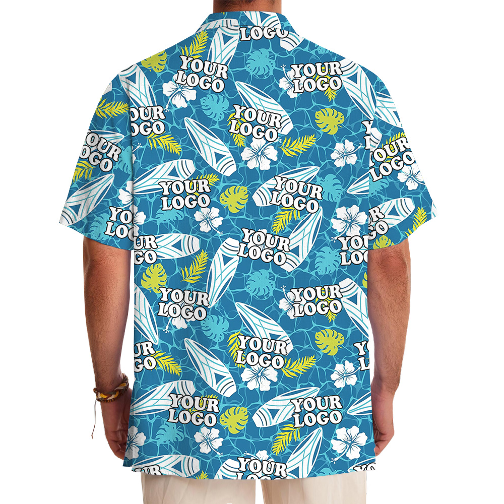 Blue Surfboards And Tropical Leaves Custom Logo Hawaiian Shirt