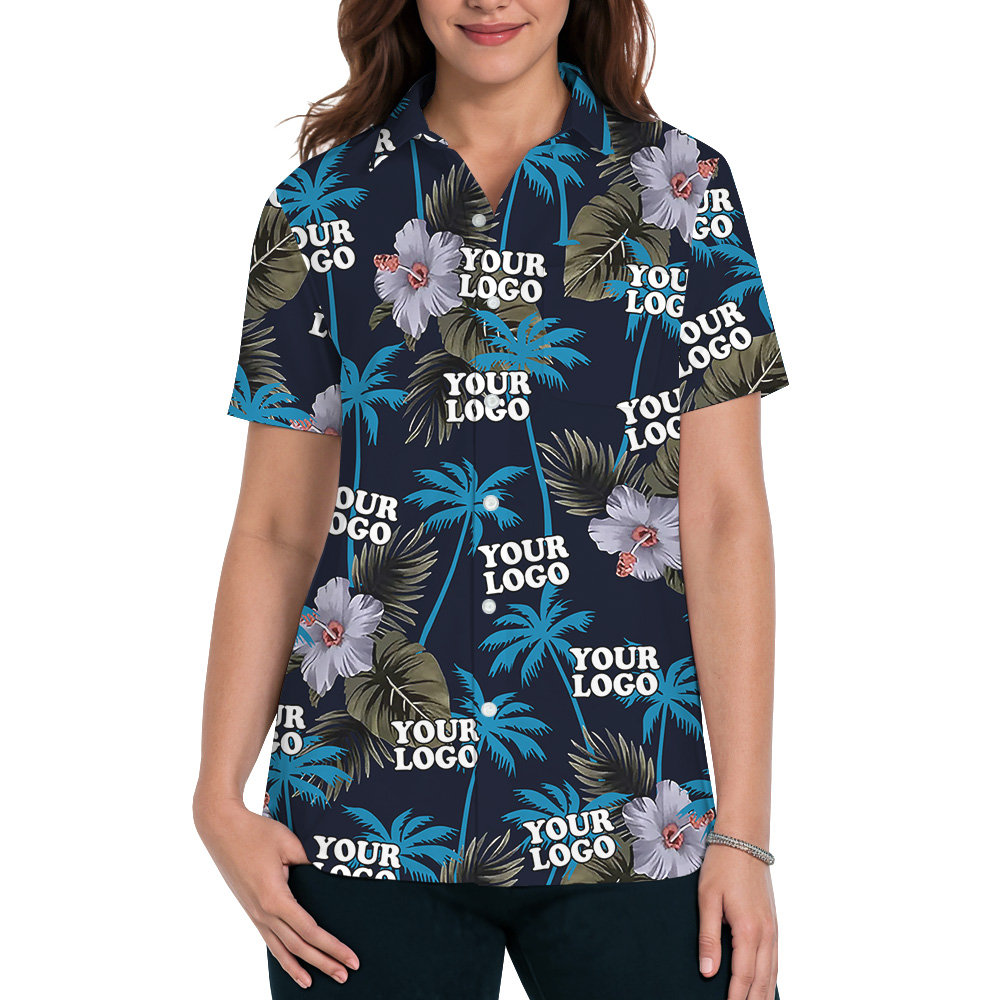 Tropical Night Floral Print Custom Logo Hawaiian Shirt