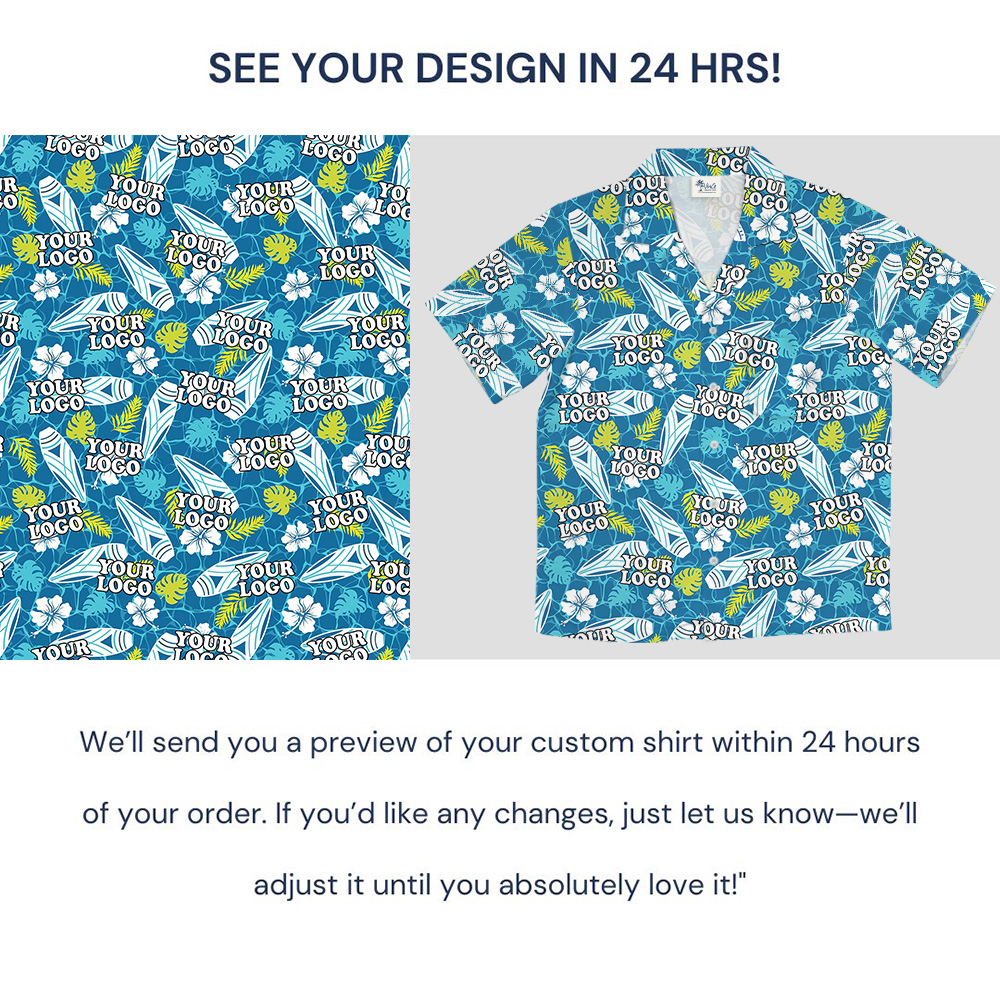 Blue Surfboards And Tropical Leaves Custom Logo Hawaiian Shirt