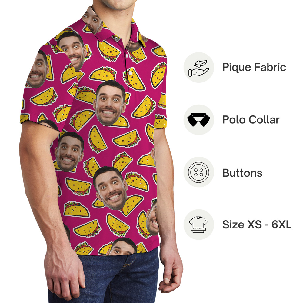 Funny Taco Custom Face Pink Polo Shirt