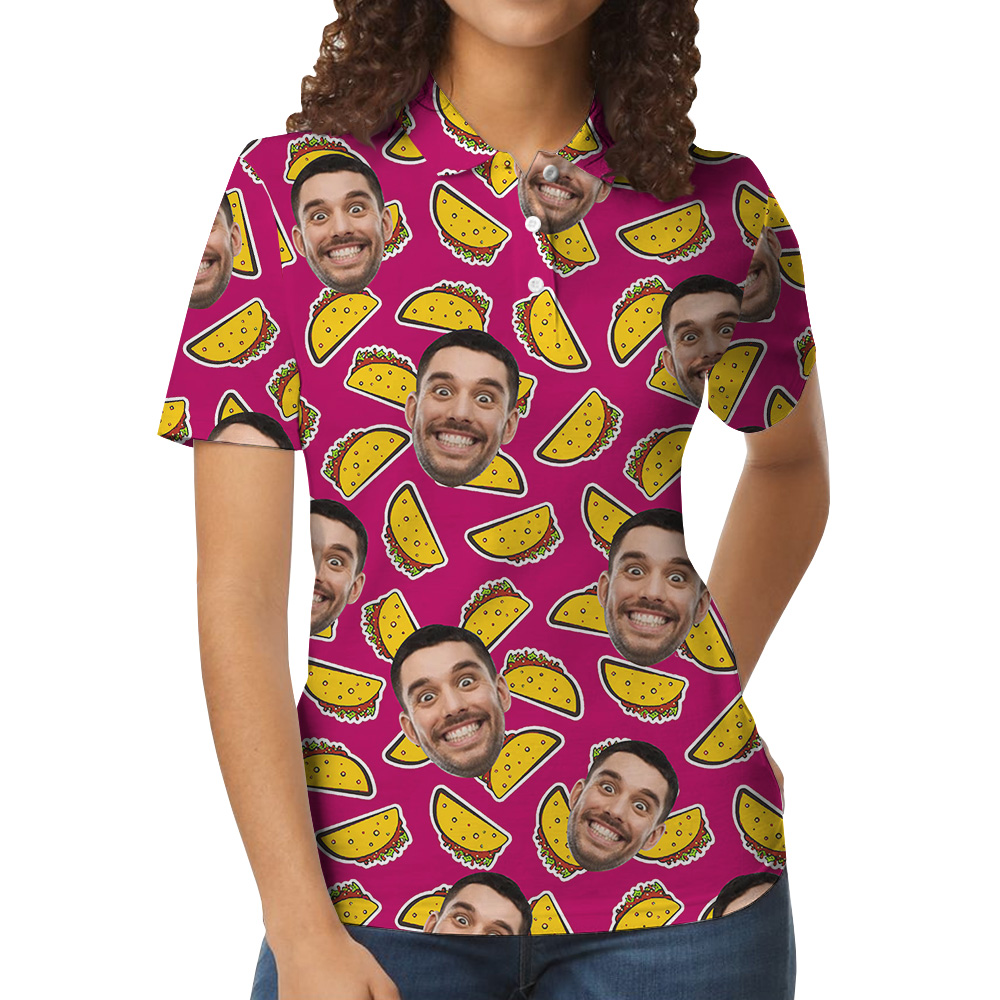 Funny Taco Custom Face Pink Polo Shirt