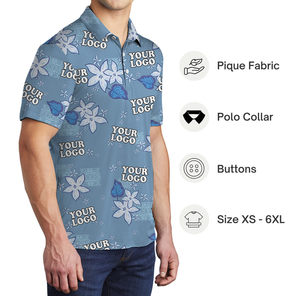 Plumeria Flower Pattern Custom Logo Polo Shirt