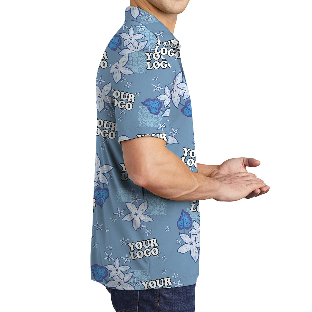 Plumeria Flower Pattern Custom Logo Polo Shirt
