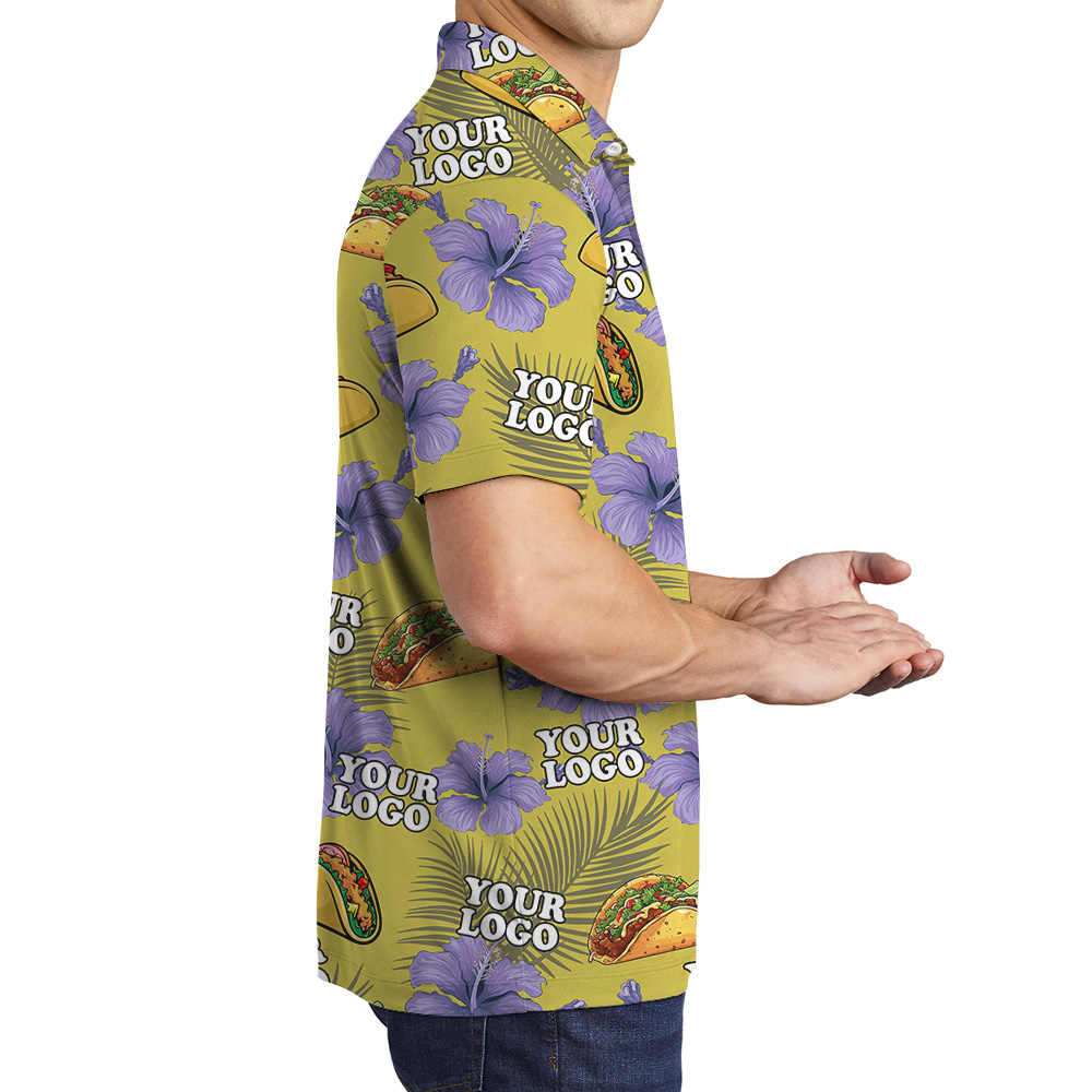 Custom Logo Yellow Taco Floral Pattern Polo Shirt