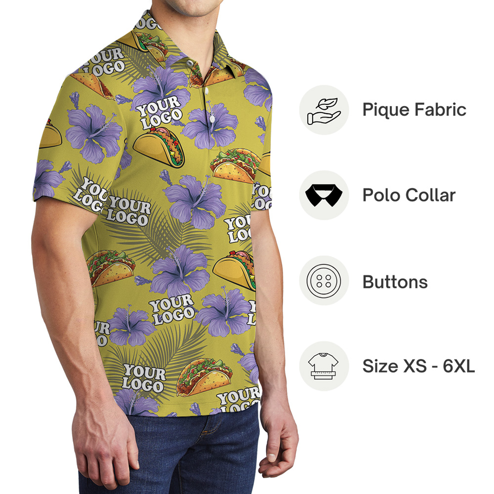 Custom Logo Yellow Taco Floral Pattern Polo Shirt