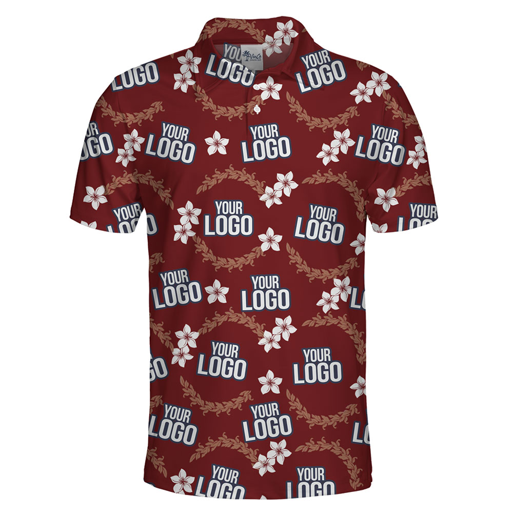 [Live Preview] Custom Logo Plumeria Flower And Wreath Polo Shirt