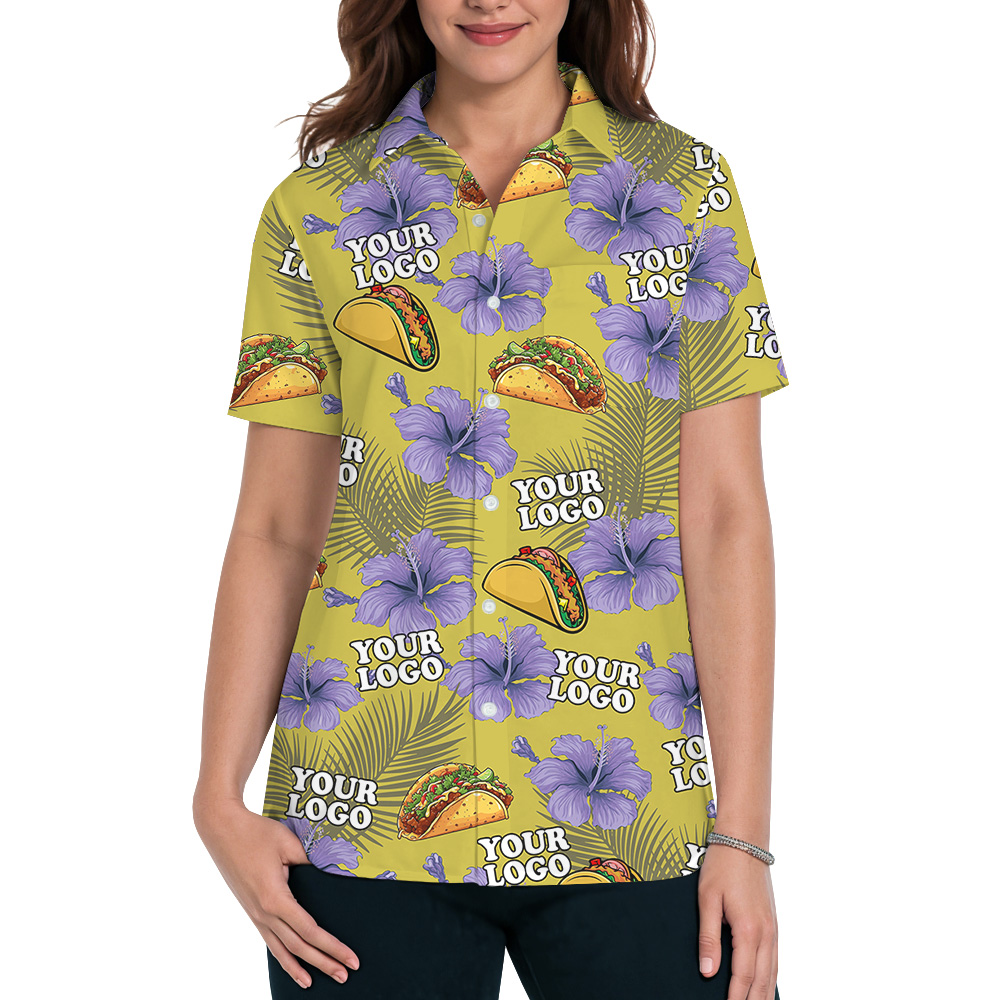 Custom Logo Yellow Taco and Floral Pattern Hawaiian Shirt