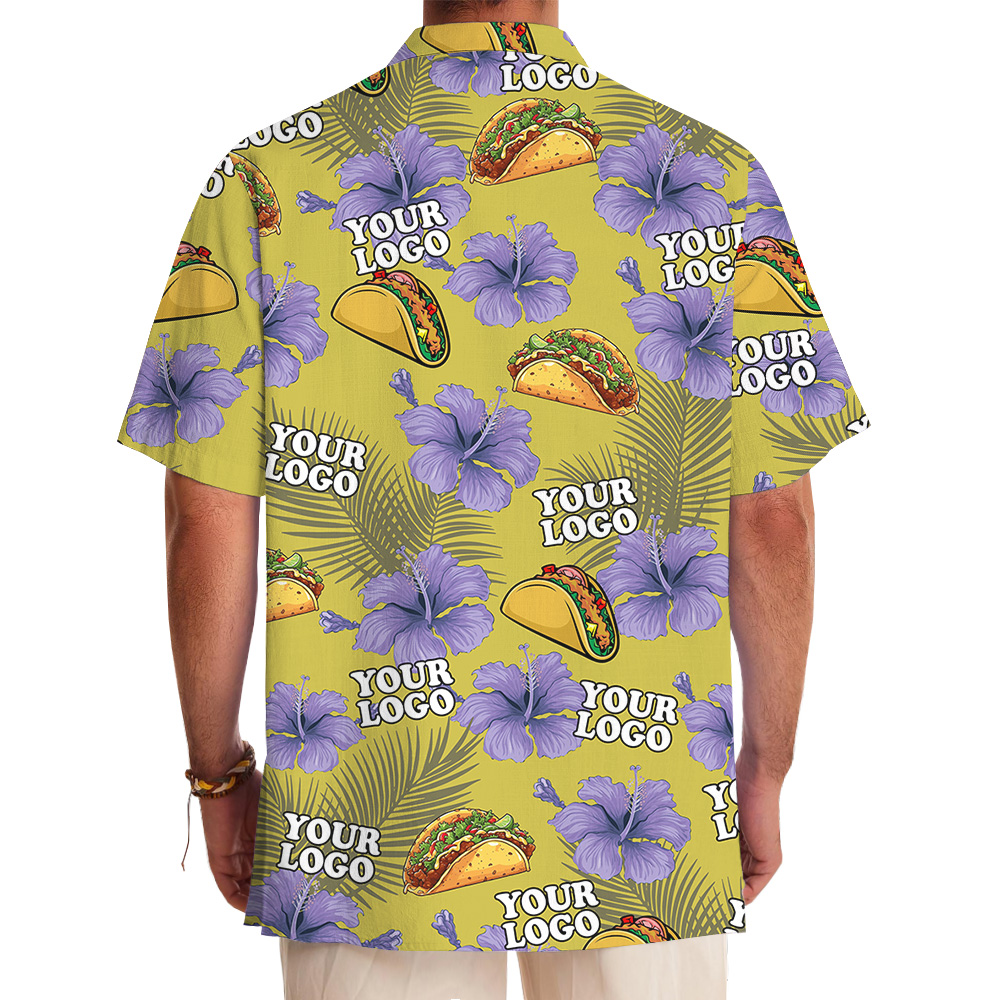 Custom Logo Yellow Taco and Floral Pattern Hawaiian Shirt