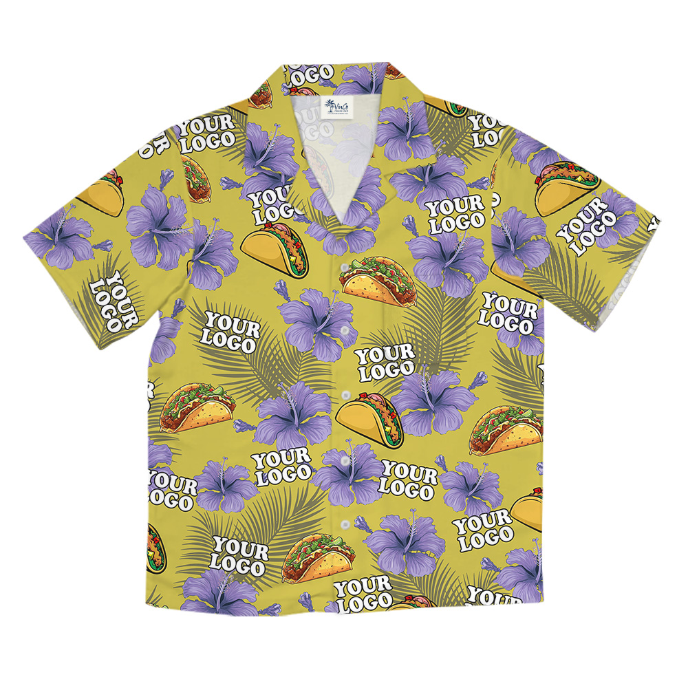 Custom Logo Yellow Taco and Floral Pattern Hawaiian Shirt