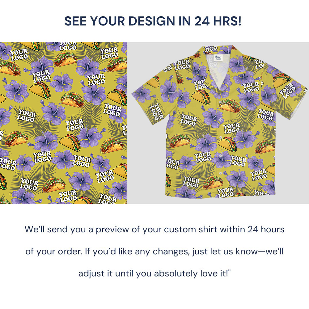 Custom Logo Yellow Taco and Floral Pattern Hawaiian Shirt