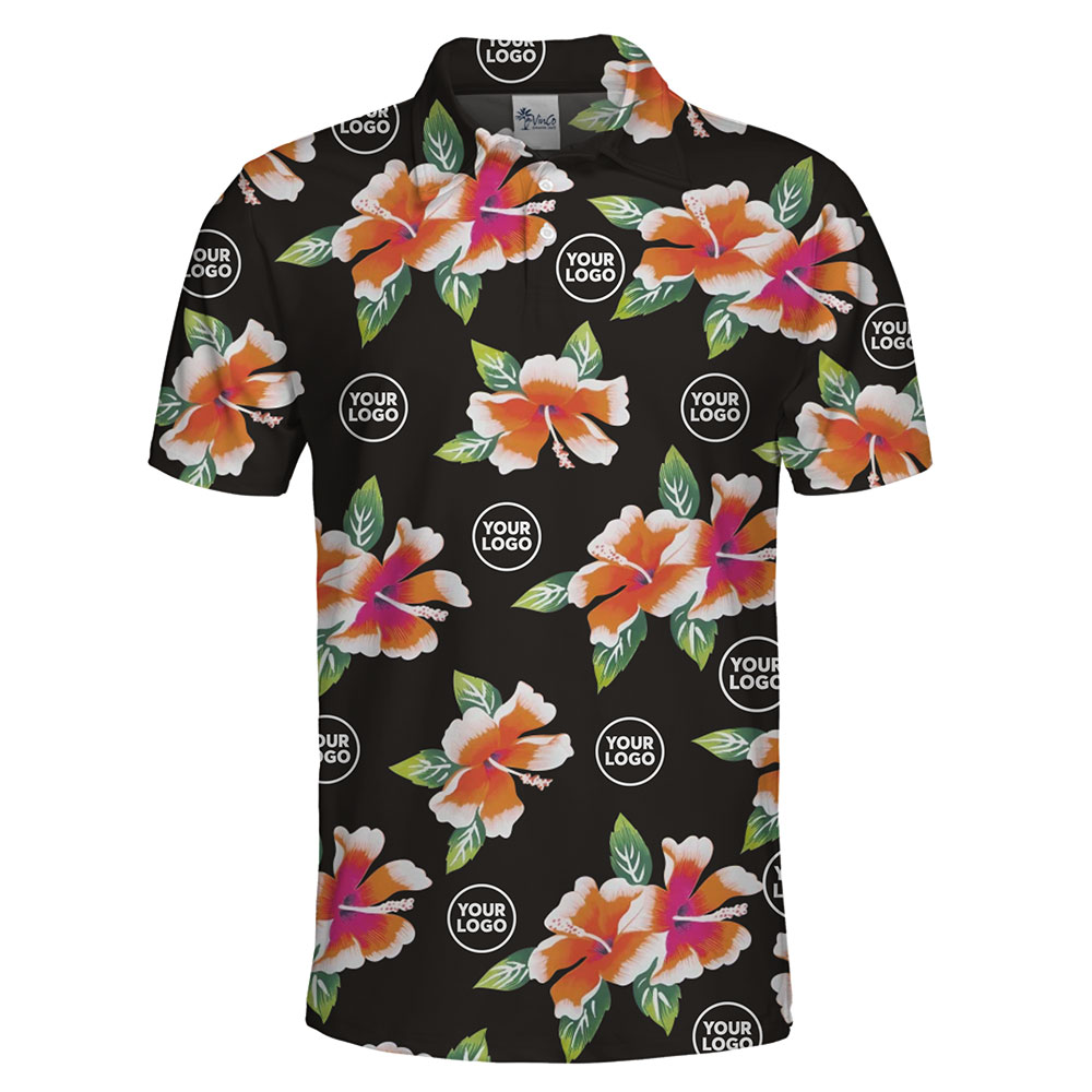 [Live Preview] Custom Logo Tropical Hibiscus Floral Pattern Polo Shirt