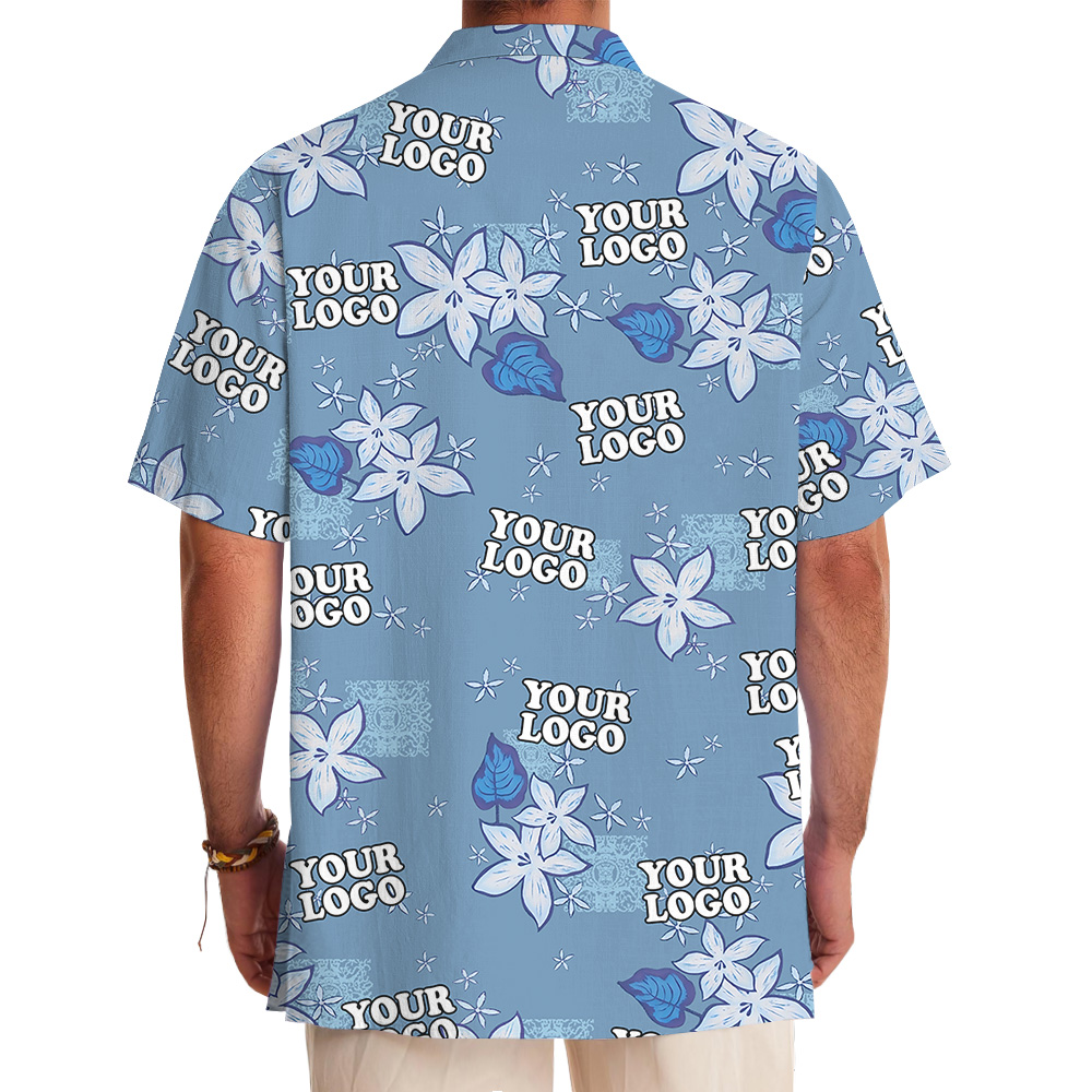 Blue Plumeria Pattern Custom Logo Hawaiian Shirt
