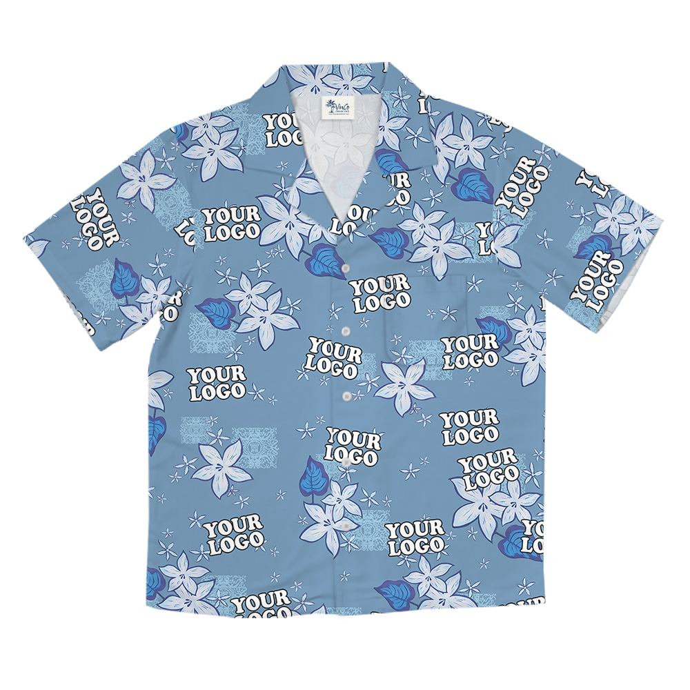 Blue Plumeria Pattern Custom Logo Hawaiian Shirt