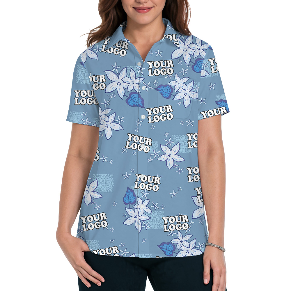 Blue Plumeria Pattern Custom Logo Hawaiian Shirt