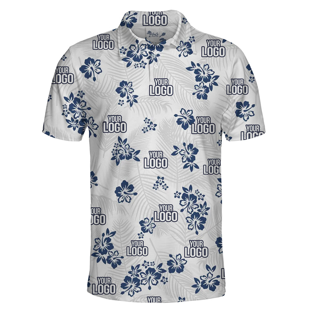 [Live Preview] Custom Logo Monochrome Hibiscus Polo Shirt