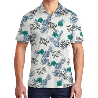[Live Preview] Custom Logo White Tropical Foliage Polo Shirt