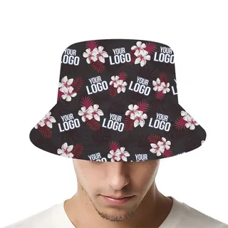 [Live Preview] Plumeria With Red Palm Leaf Custom Logo Bucket Hat