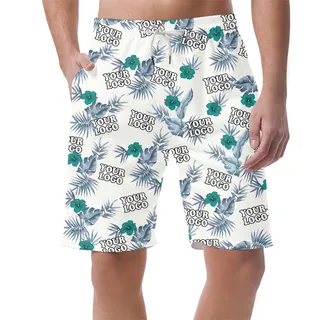 [Live Preview] Custom Logo White Tropical Foliage Shorts