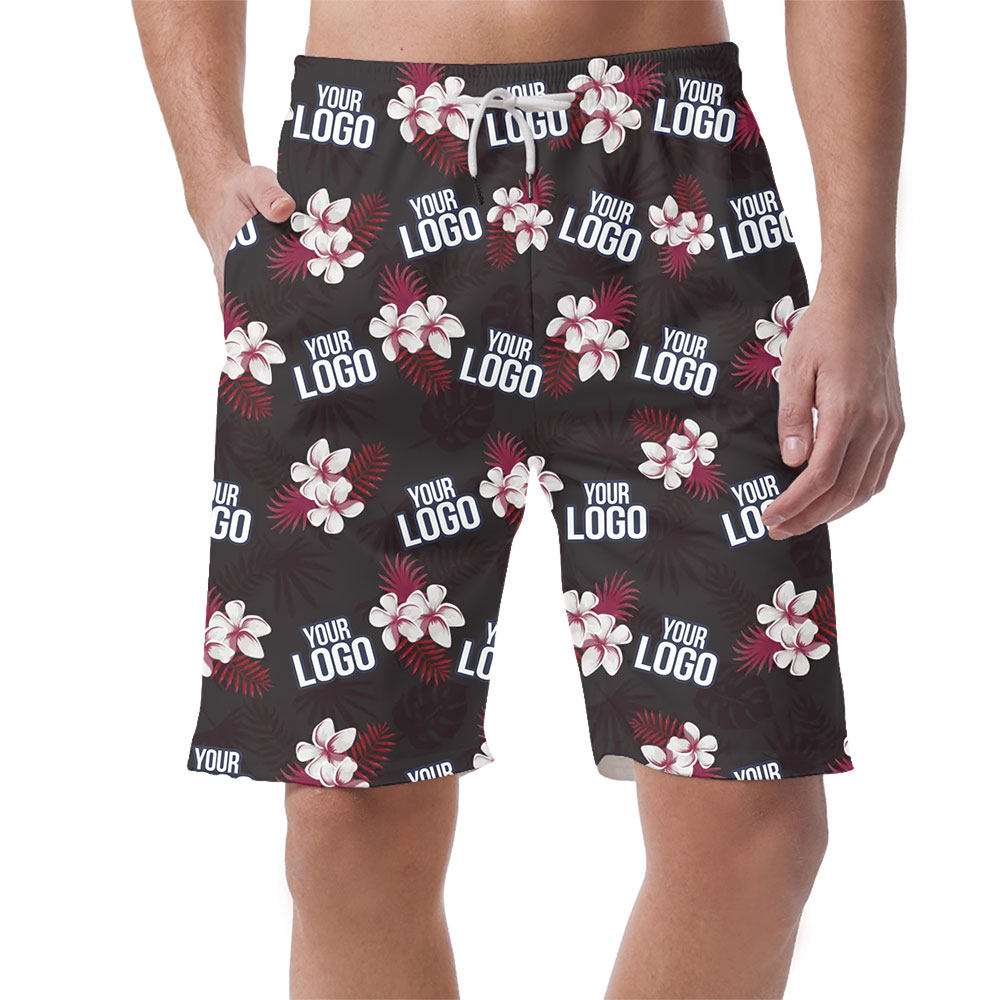 [Live Preview] Plumeria With Red Palm Leaf Custom Logo Shorts - variant image 1