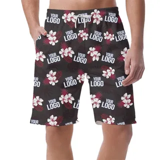 [Live Preview] Plumeria With Red Palm Leaf Custom Logo Shorts
