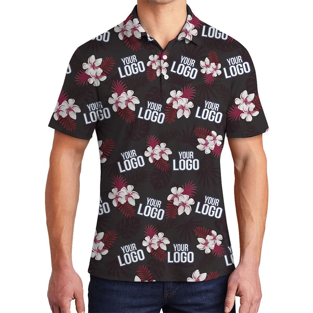 [Live Preview] Plumeria With Red Palm Leaf Custom Logo Polo Shirt - variant image 1