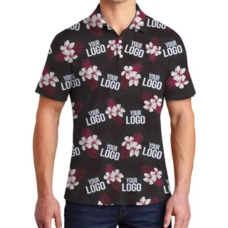 [Live Preview] Plumeria With Red Palm Leaf Custom Logo Polo Shirt