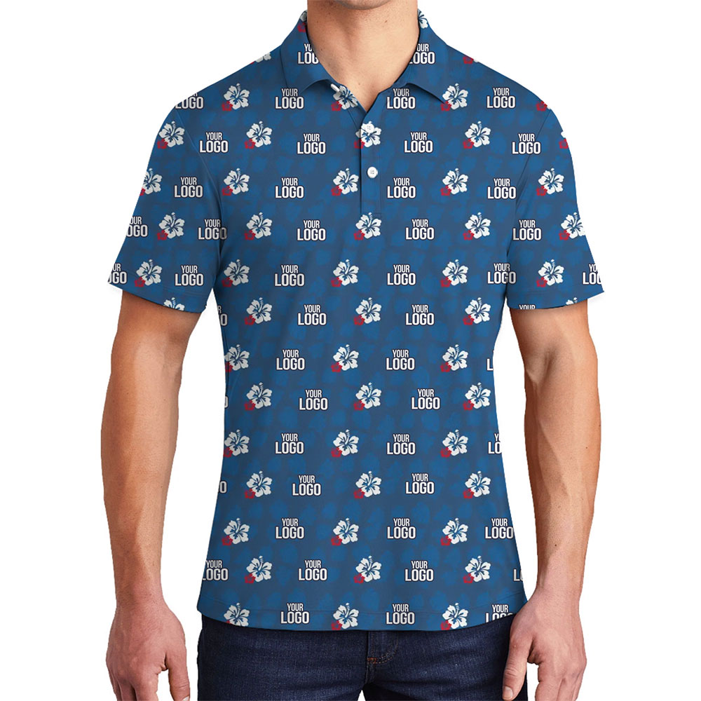 [Live Preview] Navy Custom Logo With Small Hibiscus Polo Shirt - variant image 1