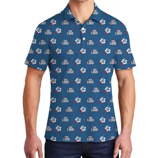 [Live Preview] Navy Custom Logo With Small Hibiscus Polo Shirt