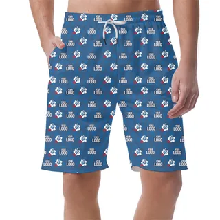 [Live Preview] Navy Custom Logo With Small Hibiscus Shorts