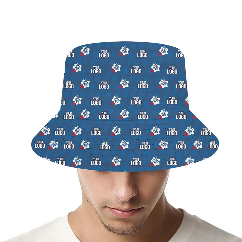 [Live Preview] Navy Custom Logo With Small Hibiscus Bucket Hat - variant image 1