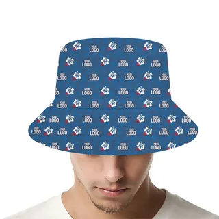 [Live Preview] Navy Custom Logo With Small Hibiscus Bucket Hat