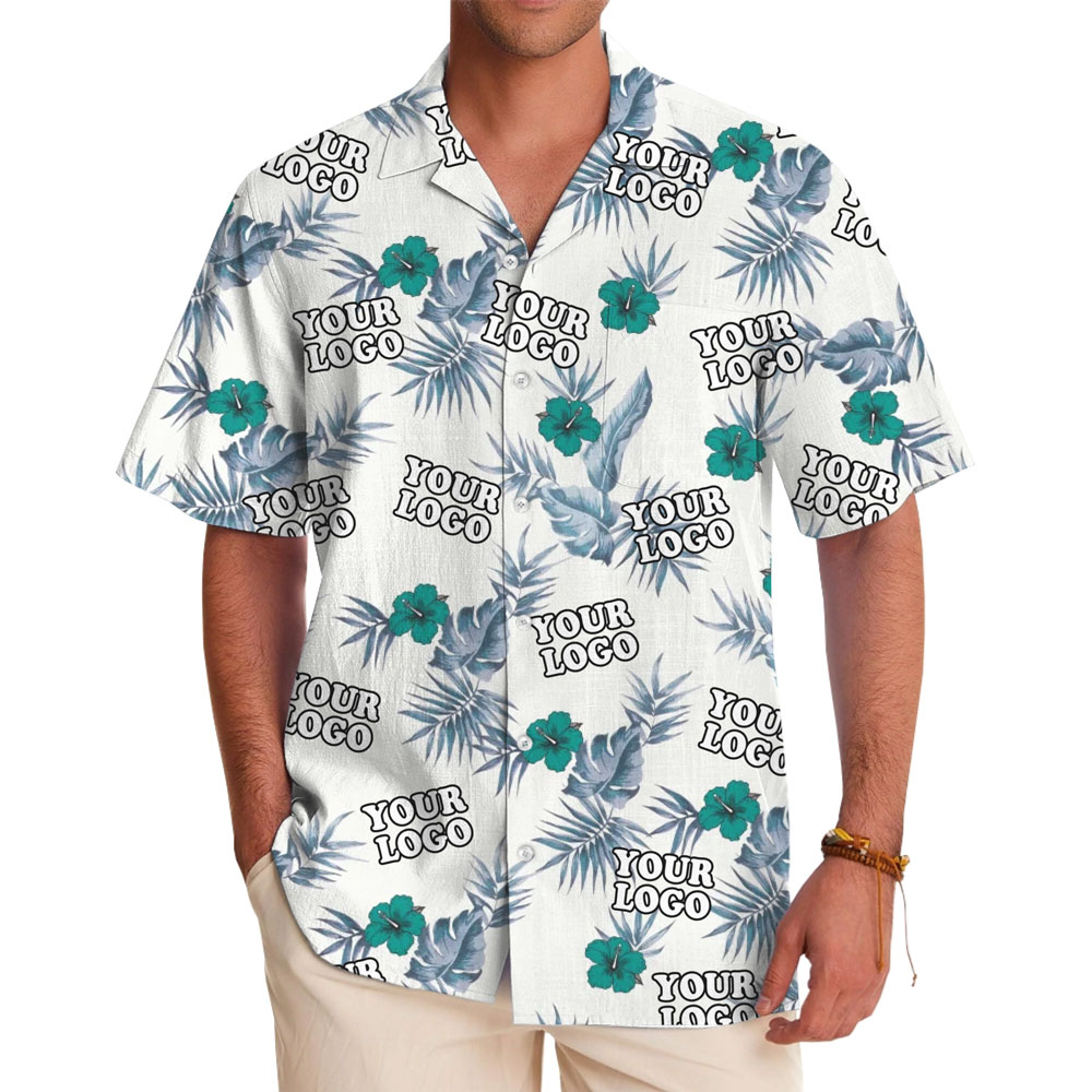 [Live Preview] Custom Logo White Tropical Foliage Hawaiian Shirt - variant image 1