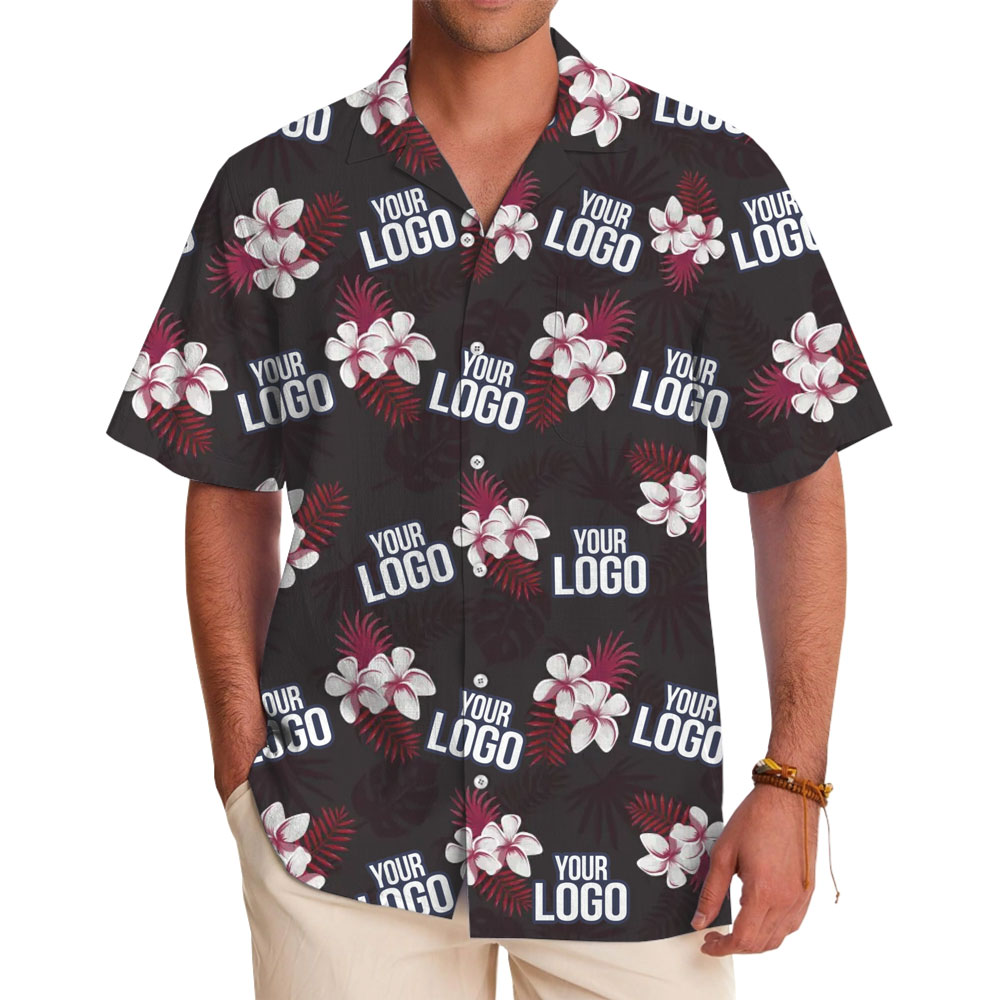 [Live Preview] Plumeria With Red Palm Leaf Custom Logo Hawaiian Shirt - variant image 1