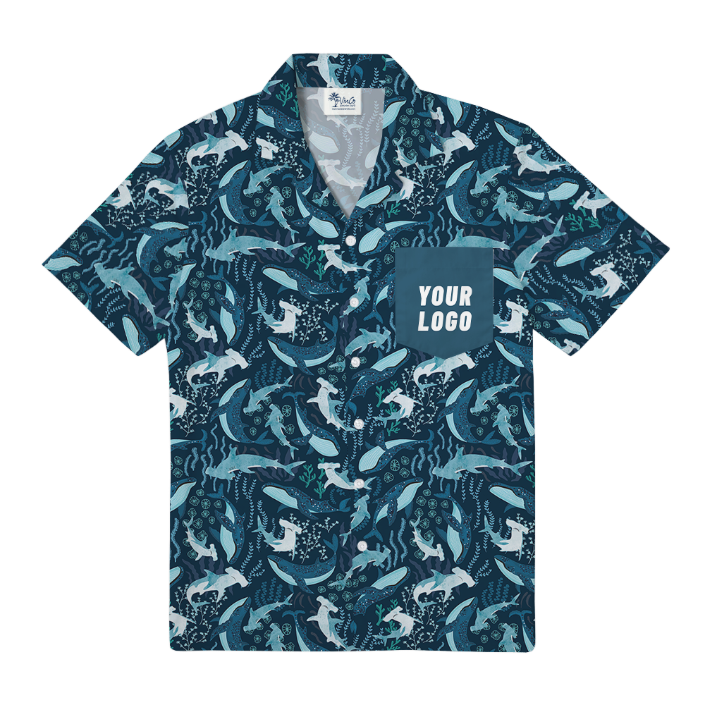 Custom Logo Pocket Hawaiian Shirt with Ocean Life Design - variant image 1