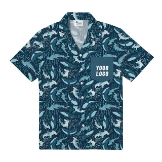 Custom Logo Pocket Hawaiian Shirt with Ocean Life Design