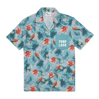 Custom Logo Pocket Hawaiian Shirt with Tropical Parrot Design