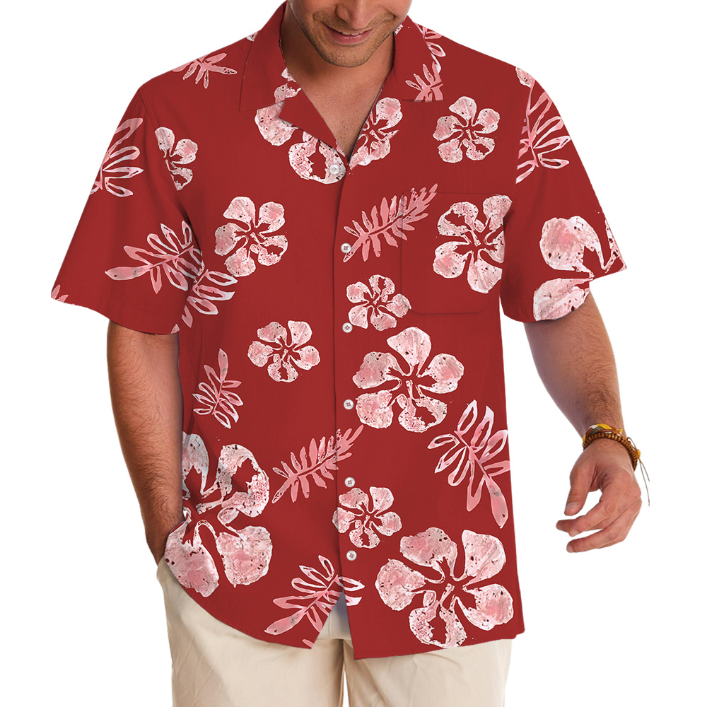 Tropical Red Hibiscus Hawaiian Shirt - variant image 1