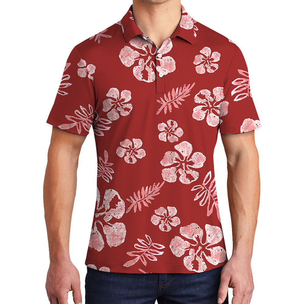 Tropical Custom Logo Red Hibiscus Polo Shirt - variant image 1