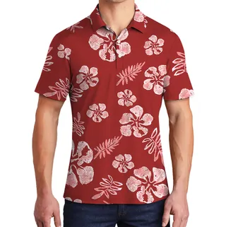 Tropical Custom Logo Red Hibiscus Polo Shirt
