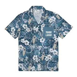 Custom Logo Pocket Hawaiian Shirt with Blue Surf Design